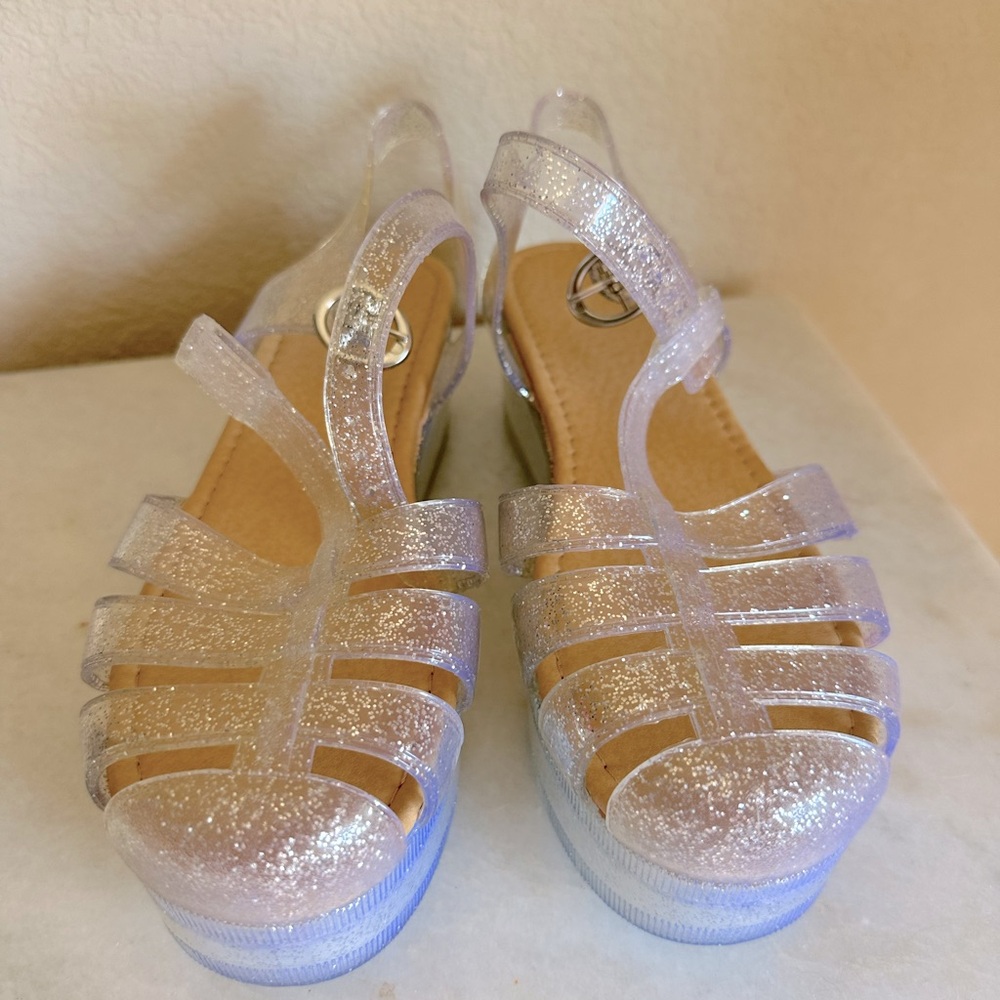 Wild Diva Glitter Clear Platform Sandals